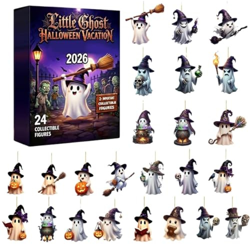 Spök Halloween Adventskalender Läskig 2D Akryl Upplyst Leksak | 24 Skrämmande Figurer Kalender för Barn Familjer Samlare Högtidsfest Kontorslokaler Bostad Rum och Sovrum