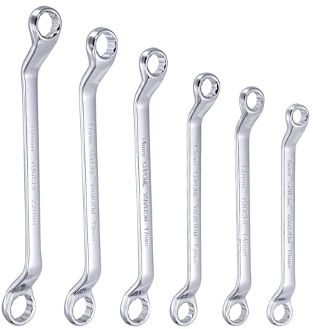 uxcell 45-Degree Offset Box End Wrench Set, 8-22mm Metric CR-V Steel with Rolling Pouch, 6-Piece