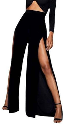 FDEETY Pantaloni da Palazzo Lunghi da Donna Pantaloni Dritti con Spacco a Vita Alta Pantaloni Eleganti Comodi e Sexy
