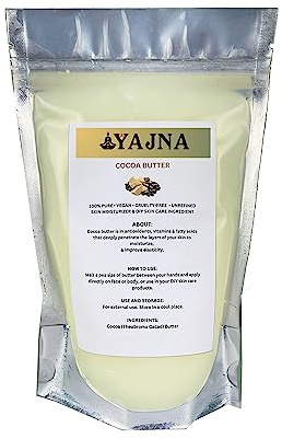Yajna Organic Raw Cocoa Butter 100% Pure,Natural & Unrefined| Skin Moisturizer For Face, Body & Hair| 8 OZ/230 GM Ivory/White Grade A | DIY Creams, Balms, Lotions, Soaps| Softens Dry & Tough Skin