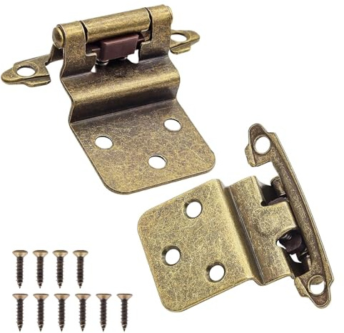 3/8 Inset Antique Brass Cabinet Door Hinges, 20 Pack (10 Pairs) Self Closing Kitchen Cabinet Hinge Hardware for Cabinet Doors
