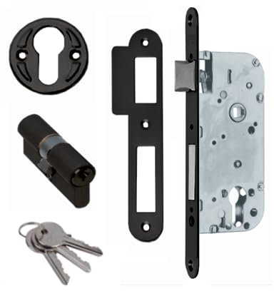 AZERODESIGN-Cerradura Embutir-Mono punto-Cerradura Exterior Puerta-Canto Redondeado-Cerradura Puerta-3 Llaves incluidas-Cerradura Puerta Madera-Orificio de Entrada de 50mm-Color NEGRO