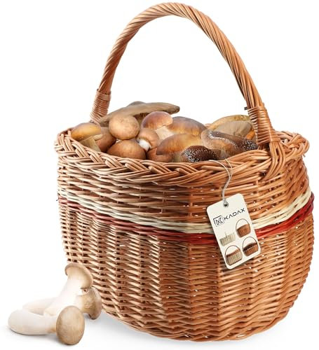 KADAX Panier en Osier Ovale pour Champignons, Shopping, Pique-Nique - Robuste avec Poignée, pour Bouteilles, Jardin et Transport (Mélange, 44 x 26 x 41)