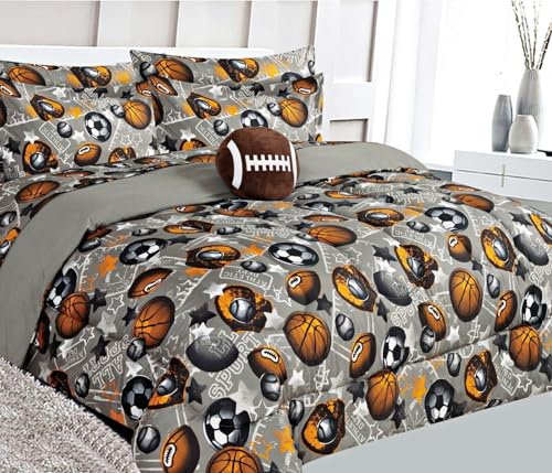 6 Piece Twin Size Toodler Kids Comforter Bed in a Bag Complete Bedding Set Girls Boys Sheets Set Pillow Sham and Decorative Pillowsham (Football)
