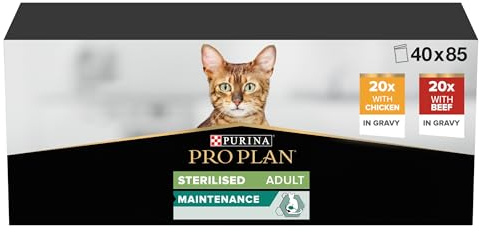 PURINA PRO PLAN | Adult STERILISED MAINTENANCE | Aliment Complet pour Chat Adulte Stérilisé | Aide à maintenir une bonne santé urinaire | Effilés en Sauce| Poulet, Boeuf | Sachets | 40x85g