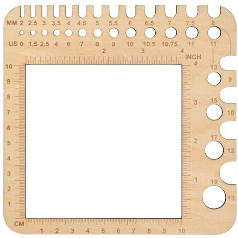 DEARBAG Calibro per ferri da maglia Misura ago per uncinetti Misura ferri da maglia Strumento per lavorare a maglia Righello Misuratore in legno 2-15mm per misurare il grado di lavoro a maglia 15x15cm
