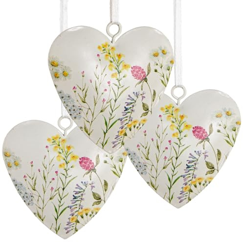 Logbuch-Verlag 3 Herzen aus Metall mit Schnur zum Aufhängen Osteranhänger Geschenkidee Liebe Freunde Deko 6 x 7 cm Geburtstag floral