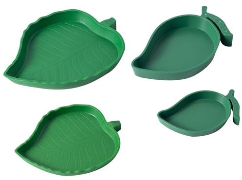 Schildkrötentränke, flach, Mango-Form und Blattform, Futterschalen aus Kunststoff, für Reptilien, Eidechsen, Schnecken, leicht zu reinigen, 4 verschiedene Größen