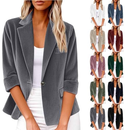 Giacche da donna tinta unita Cappotto autunno e inverno giacca Blazer donna in velluto a coste felpa casual a vita alta aperta davanti top con tasca top lavoro felpa