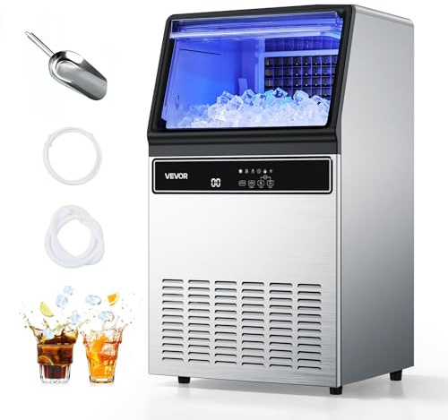 VEVOR kommerzielle Eismaschine Eiswürfelmaschine 59 kg/Tag mit 15 kg Speicher, freistehender und unter der Theke stehender Eiswürfelbereiter aus Edelstahl mit LED-Anzeige & Selbstreinigung