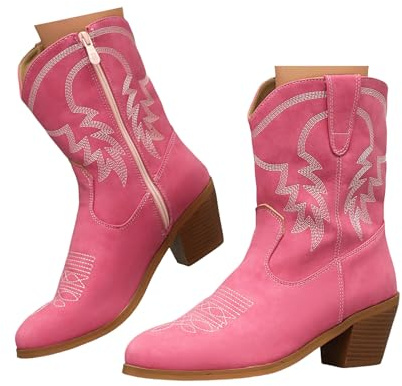 Xbemkste ankelstövlar dam cowboystövlar broderi halvskaft bekväm klack ankelstövlar västerländska stövlar eleganta damstövlar korta skaft kängor ankelstövlar, ROSA, 36 EU