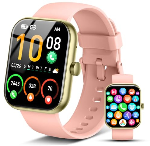 Smart Watch for Men Women, 2026 Release (Answer/Make Call) 1.96 HD Fitness Tracker Running Watch,IP68 Waterproof, Pedometer,Step/Sleep/Heart Rate Monitor,110+ Sport Mode Smartwatch for Android,Pink