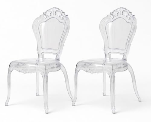 Biscottini Set 2 Sedie in Policarbonato Trasparente - Sedia Cucina Soggiorno 53x50x97,5 cm - Poltrone Barocche Sala da Pranzo Camera da Letto - Poltrona in Plastica da Esterno Moderna Cerimonie
