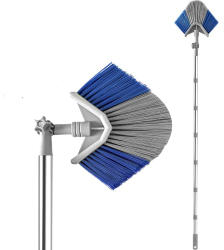 2.87 m Spinnenbesen mit Teleskopstiel, Rotierende Spinnenwebenentferner | Eckbesen Spinnwebenbesen mit Robustem Stiel und Dichten Auswaschbar Borsten - Ideal für Hohe Stellen