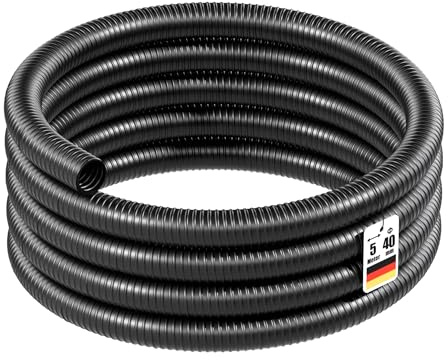 Flexibel transportslang 5m, spiralslang 40mm (1 1/2) svart med stabil spiral