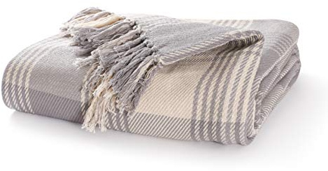 EHC Premium Reversible 100% Cotton Large 225 x 250 cm Tartan Throws for Sofa, Bedspread, Grey