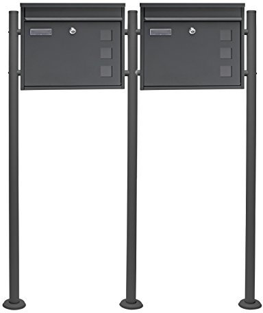 Wiltec Set Cassetta postale doppia autoportante V12 antracite con telaio di supporto