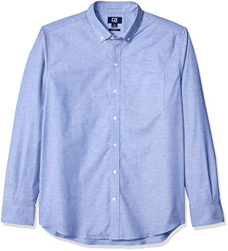 Cutter & Buck Epic Easy Care Stretch Oxford Stripe Button Down Shirt Chemise à Bouton Bas, Bleu (French Blue), 4XL Homme