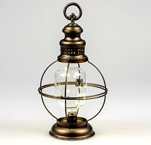 Formano LED Deko Laterne, Lampe HELGOLAND H. 40cm antik Metall + Glas
