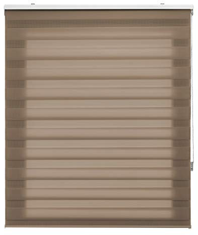 Blindecor Lira doppelrollo - duo rollo tag und nacht Braun - 160 x 250 cm (Breite x Länge) | Stoffgröße 157 x 245 cm | Fensterrollo zebra