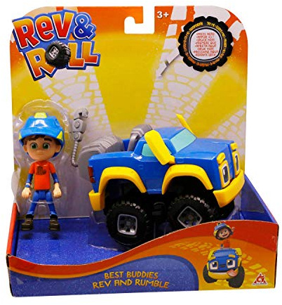 REV & ROLL - BEST BUDDIES leksaksbil - 17 cm Rumble fordon med mekaniska funktioner och dess 10 cm rev-figur - tecknad leksak Rev & Roll - leksak för barn 3 år och uppåt