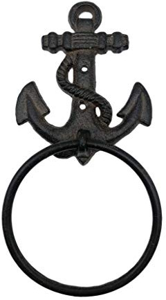 Comfy Hour Nautical Anchor Towel Ring, Decorative Cast Iron Hand Towel Holder for Bathroom, Vintage Coastal Wall Mount Maritime Decor for Beach House, Brown, 1 Piece