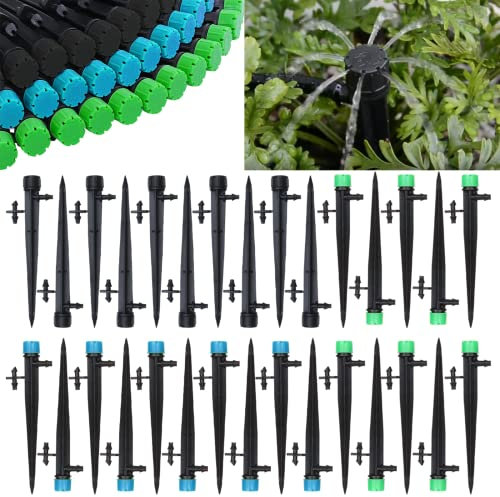 100 Stk 360 Grad Einstellbare Bewässerungstropfer, HOINCO Einstellbare Tropfstrahler 8 Löcher 0-15,8 GPH, Passend für 4mm ID 7mm OD Tropfbewässerungsschläuche, Garten Tropfbewässerung Mikrotropfer