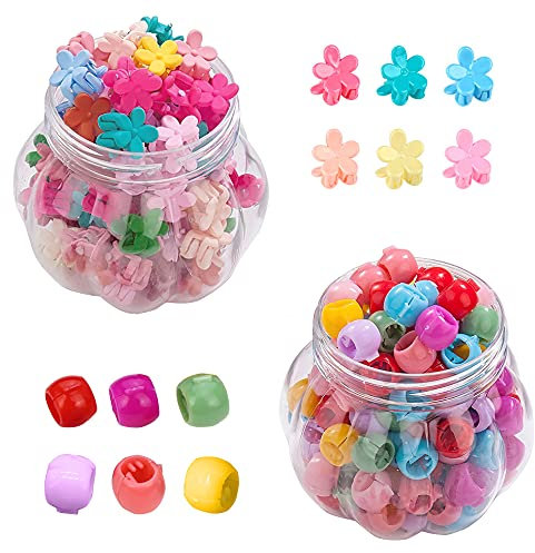 Trsnzul Haarklammer Mini 100 Stück Haarperlen Clip mit 50 Stück Kleine Blume Haarclips Haarspangen Bunte Perle Haarspangen Hair Beads Mini Haarklammer Clips Klein Haarschmuck(Zufällige Farben)