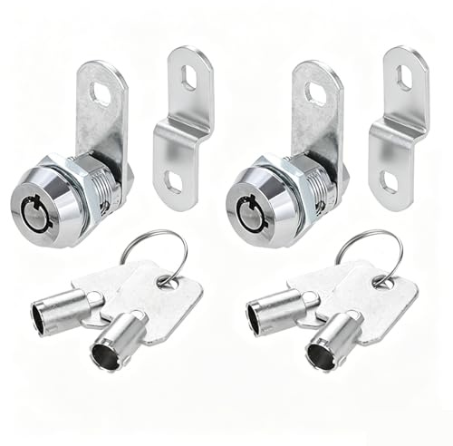 DRELD 2 Set Röhrenförmige Nockenschlösser 17mm mit 4 Schlüsseln Tubular Cam Lock mit 2 Riegelzähne Gewinde-Nockenschloss für Schublade Schrank (Silber, gegenseitig aufschließen)