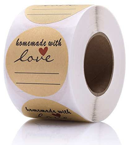 2 Homemade with Love Stickers (500 Labels per roll), Kraft Paper Jam and Jelly Jar Canning Labels with Lines for Writing, Mason Jars Labels for Baked Packaging, Cookie Bags, Crafts, Organizing, Food