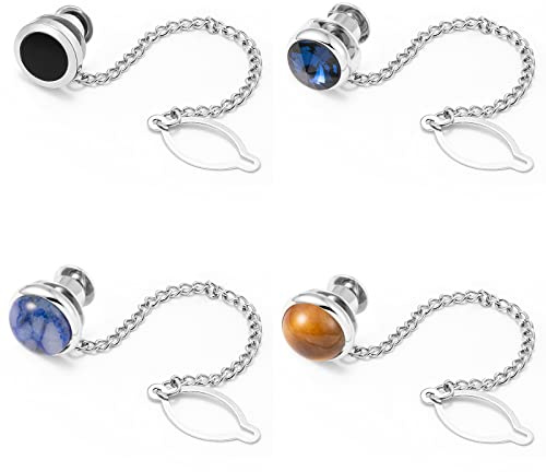 Dannyshi Tie Pins for Men Silver Tie Pins with Chain, Tie Tack Pins Brooch Personalized Wedding Business Gifts (4pcs-B)
