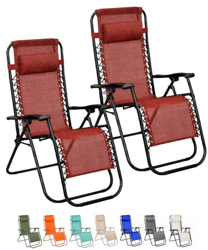 VIRSUS 2 Sedie Gravity ''gravità zero'', poltrona relax pieghevole in Textilene con tubi in acciaio reclinabile sedia a sdraio per piscina, lettino da spiaggia, poltrona da giardino (Rosso)