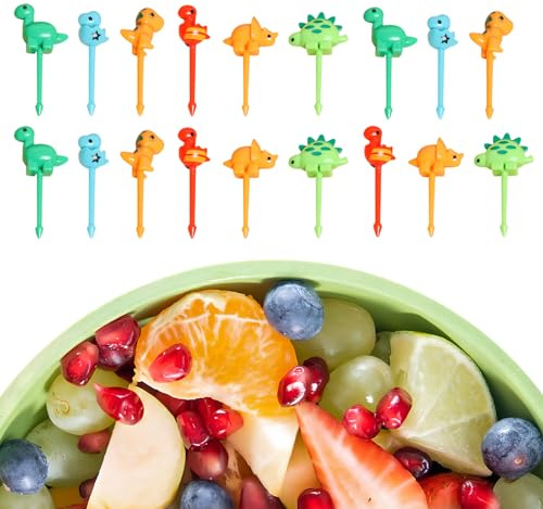 Mlysnd Obstgabeln Kinder, Spiesse für Snacks Kinder 18 Stück Mini-Dinosaurier-Obstpicks für Kleinkinder, niedliche Bento-Picks für Lunchbox-Dekorationszubehör
