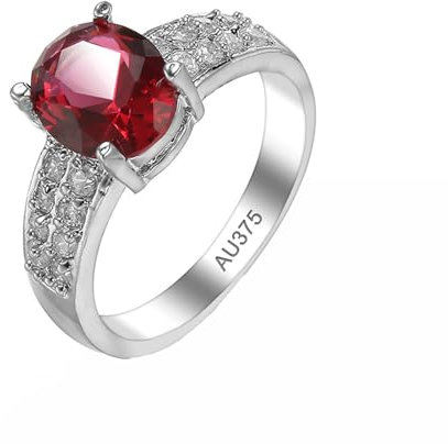 Epinki 9K 375 Weißgold Antragsring, Elegant Pärchen Ringe Verlobungsring mit Labor Erstellt Rubin Rot, Au375 Gold Bandringe Partnerringe mit Moissanit Echte Goldschmuck, Gr.47 (15.0)