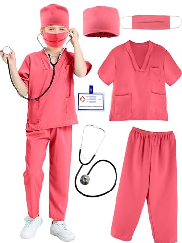 Puteraya Kids Doctor Scrubs Costume Set Doctor Surgical Suit Uniform for Boys Girls Dress Up Halloween Cosplay