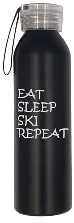Trinkflasche mit Gravur Eat Sleep Ski Repeat aus Edelstahl, langlebig
