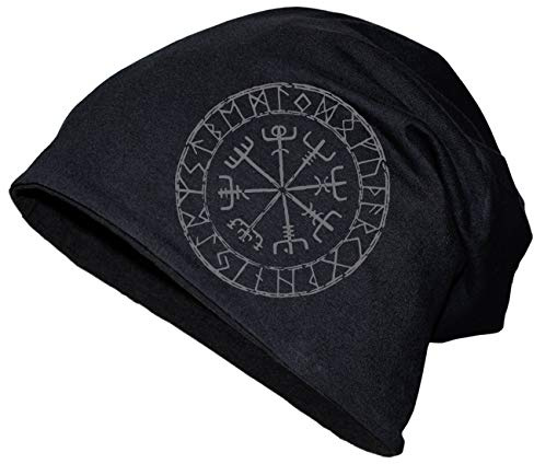 SONS OF ODIN Herren Long Beanie Mütze Nordischer Kompass Sonnenrad Vegvisir Slouch Slub