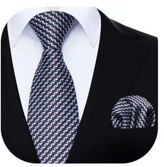 HISDERN Krawatte Herren Blau Rot Klassische Hochzeit Krawatte mit Einstecktuch Set Formal Elegante Business