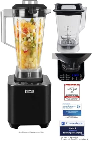 Hochleistungstandmixer (1.500W, 30.000 U/min 6 Programme, Touch Bedienung, inkl. 1L und 2L Behälter (Schwarz)