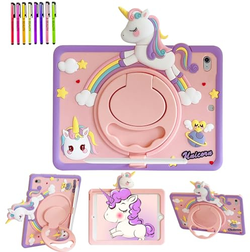 A-BEAUTY Funda Niños Compatible con iPad Mini 5/4/3/2/1 (2019/2015 7.9 Pulgadas) + 1 Lápiz Capacitivo, con Soporte para Lápiz, Soporte 360° Rotativo, Unicornio