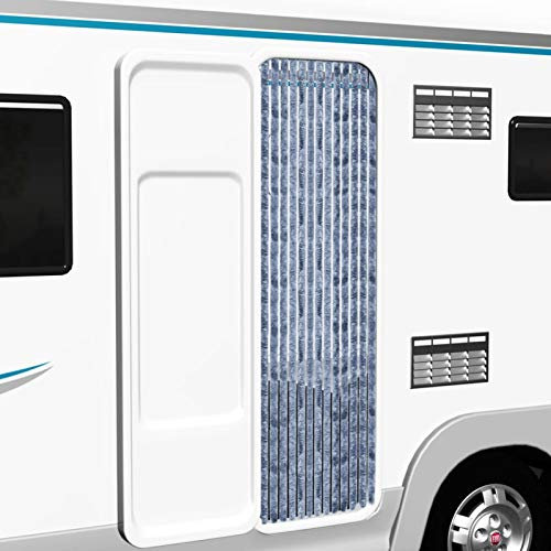 Kavolet Türvorhang aus Chenille, 120x220 cm Fadenvorhang Insektenschutz Fliegenschutz Vorhang Flauschvorhang Plüschvorhang Türvorhang für Camping Wohnwagen Silber