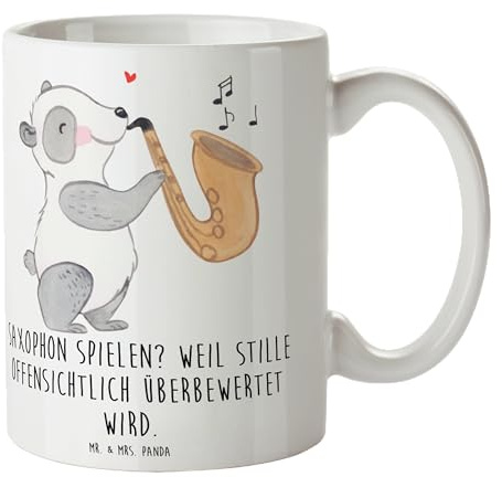 Mr. & Mrs. Panda Tasse Saxophon Leidenschaft - Geschenk, spielen, Geschenk Tasse, Klang, Tasse Sprüche, musikalische Akzente, Blues, Kaffeetassen,