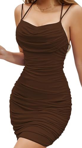 SEAUR Robe Moulante Bretelles Sexy Mini Robe à Bretelles Spaghetti Femme Robe de Clubbing Libertin Fête Robe Dos Nu Clubwear Dame XS-L