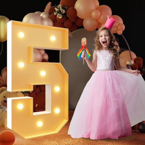 Large Light Up Numbers Birthday Decoration Marquee Numbers for 8th 18th 80th Party Decor Wedding Baby Shower, Big Mosaic Number Balloons Frame Foam Cardboard Set(Number 5,100cm/3FT)