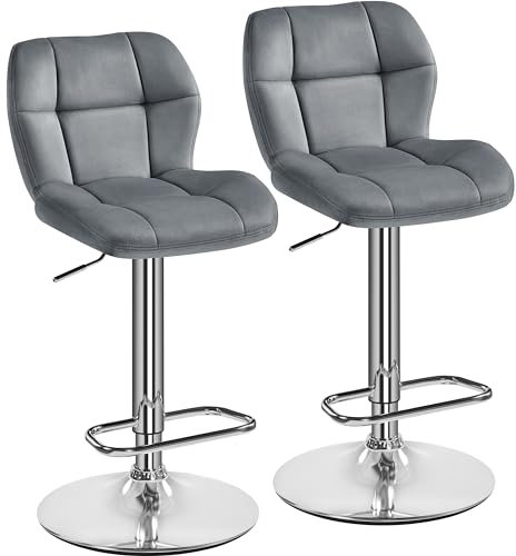 Yaheetech Barhocker 2er Set Höhenverstellbar 360°Drehbar Barstühle Küchenstühle mit Rückenlehne und Fußstütze, Barstuhl aus Samt Sitzhöhe 62,5 cm - 84,5 cm für die Küche, Dunkelgrau