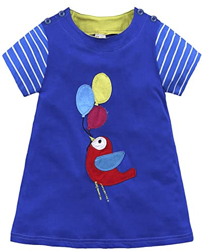 Kleider für Mädchen Sommer Stilvolle Schöne Kleinkind Baby Mädchen Baumwolle Kurzarm Freizeitkleid Cartoon Applikationen Gestreifte Prinzessin Kleider Mädchen Kleider Hochzeit (Blue, 6-7 Years)