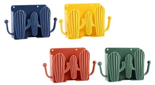 Ciieeo 4pcs Cactus Shaped Wall Cellphone Holder Mobile Phone Wall Rack Remote Controller Containers Punch Phone Holder for Living Decor