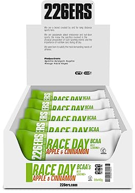226ERS Race Day, Barrita Energética Deportiva, Manzana y Canela 30 x 40g | carbohidratos con BCAA 8:1:1, sin gluten y sin lactosa, apta veganos, fácil de masticar, sin aceite de palma