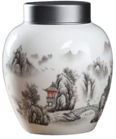 FBHappiness Tea Caddy Tea Can Ceramic Medium Sealed Can Storage Can Be Carried Easily Loose Tea Capacity About 250 Grams Sealed Tea Can With Cover(A)