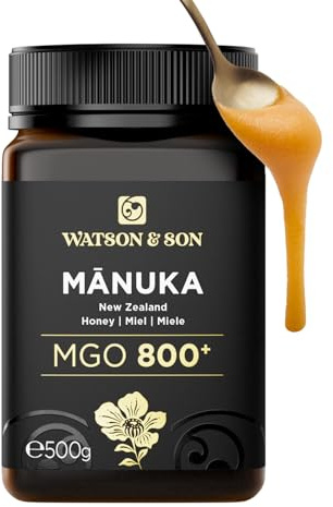 Watson & Son Miel de Manuka Pura MGO 800+ (500g) – Miel Cruda sin Filtrar de Nueva Zelanda, Natural sin Pasteurizar
